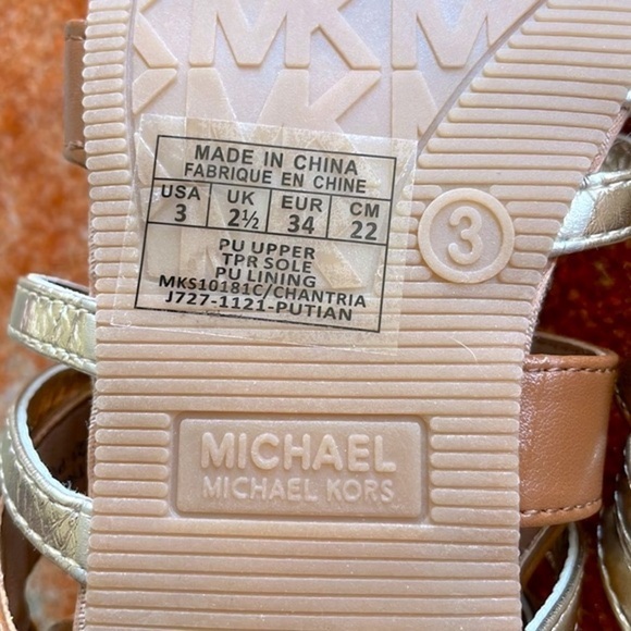 Brand New Michael Kors Luggage & Metallic Gold Multi Strap Logo Sandals - Picture 10 of 12